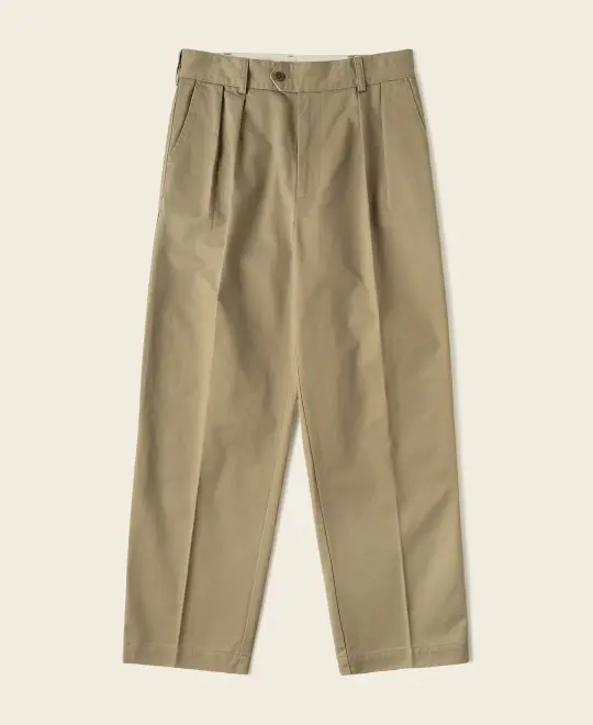 1950s Double-Pleat Cotton Twill Trousers - Khaki