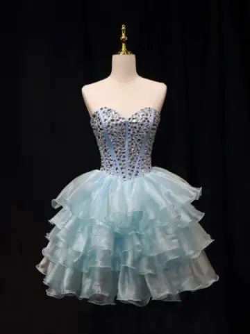 Elegant Contrast Sequins Homecoming Dress ,A-Line Sweetheart Frilled Corset Short Prom Dress RS1000