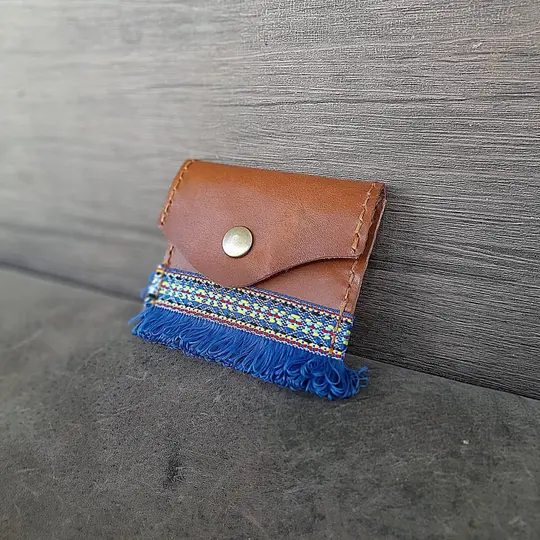 OOAK Ethnic Fringe Wallet | Upcycled Leather Card Pouch