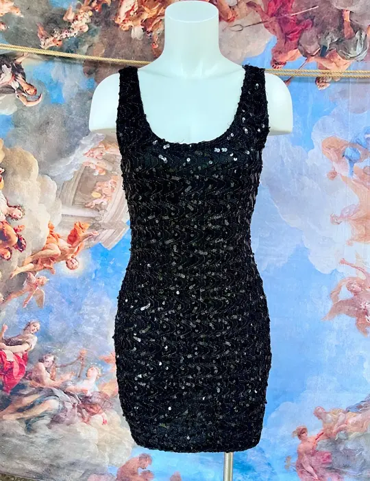 Fully Embellished Black Sequin Mini Dress