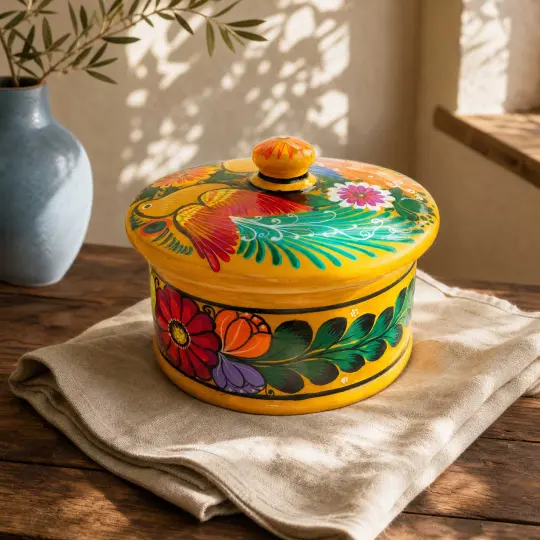 Hand-Painted Xalitla Clay Tortilla Basket