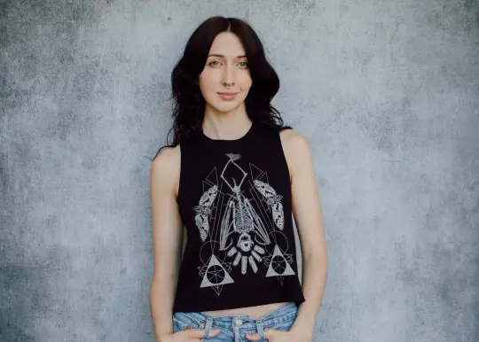 Hanging Bat Skeleton Racerback Crop