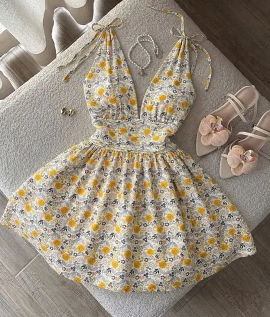 Retro Floral Homecoming Dress , Sexy CottageCore Corset Summer Dress RS1393