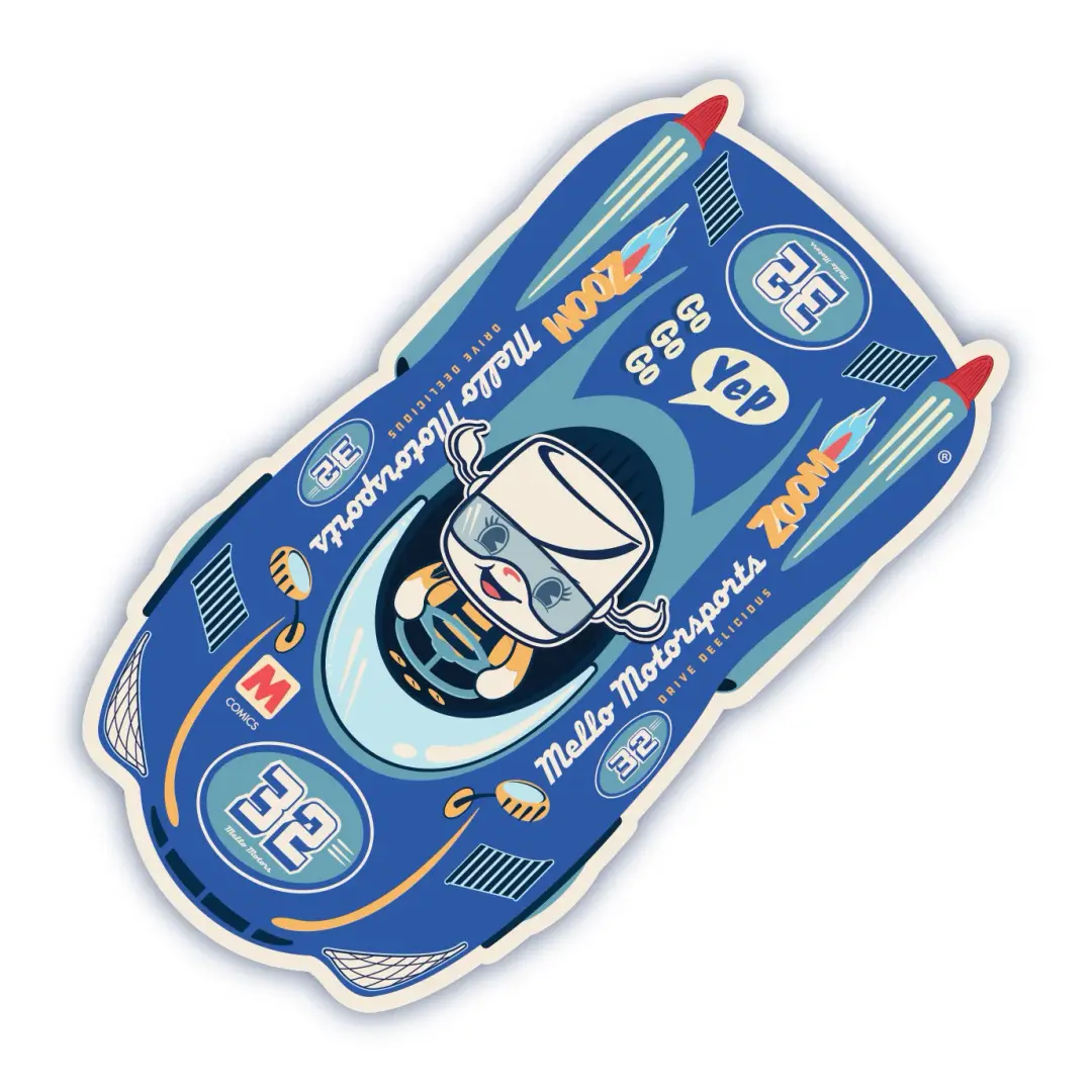 Mello Tin Cup Racer Sticker
