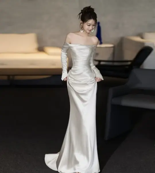 Elegant White Prom Dress ,Mermaid Strapless Silky Bodycon Maxi Evening Dress RS1179