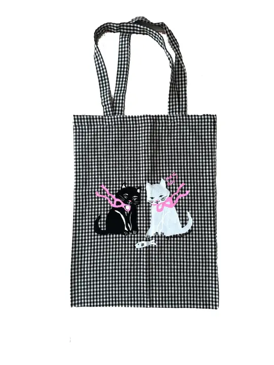 Vintage Cat Tote Bags - Gingham