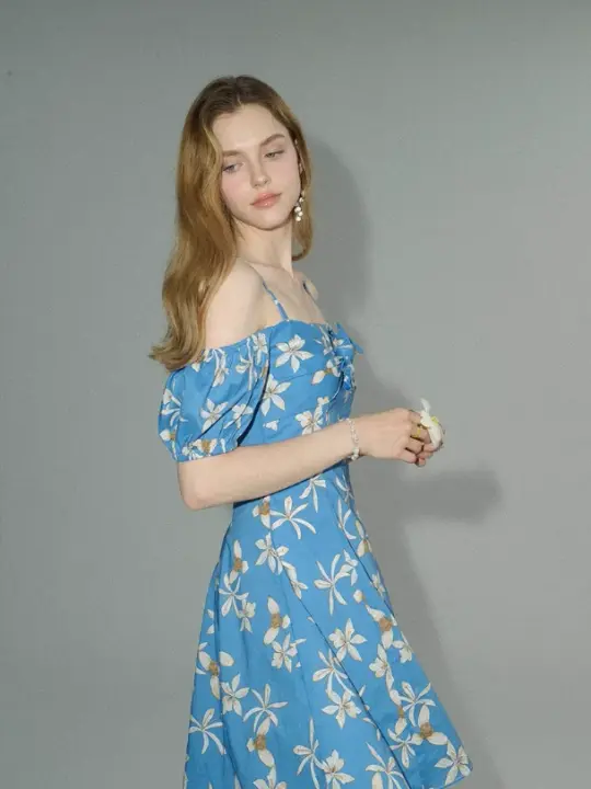 French floral skirt seaside holiday skirt fairy skirt blue short dress R2770