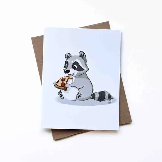 Slice of Joy - Raccoon Pizza Greeting Card