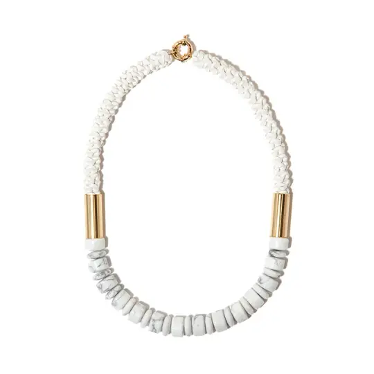 "Delta" White Howlite & White Leather Neckpiece