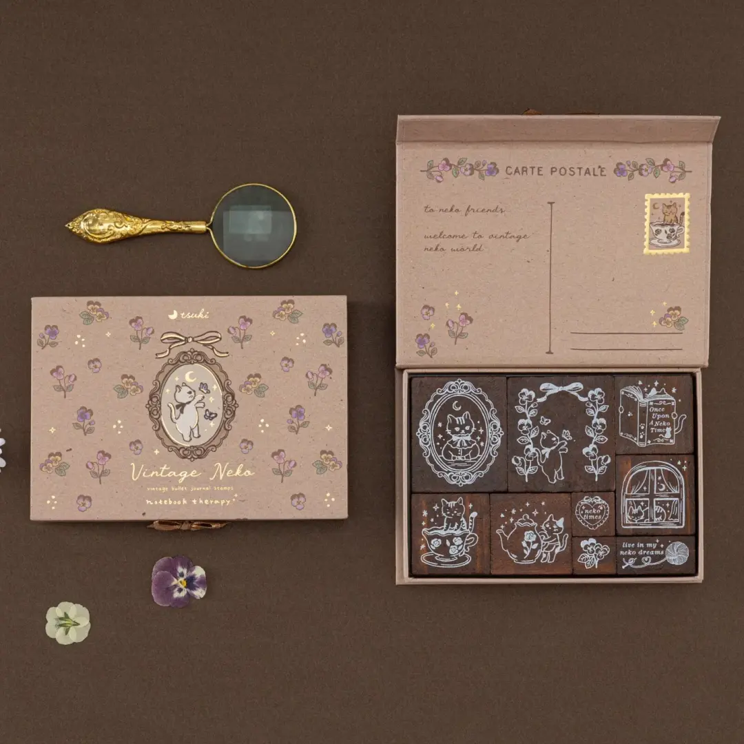 Tsuki ‘Vintage Neko’ Bullet Journal Stamp Set ☾