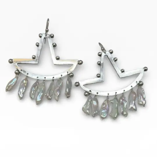 Bold Baroque Stick Pearl Earrings in Sterling