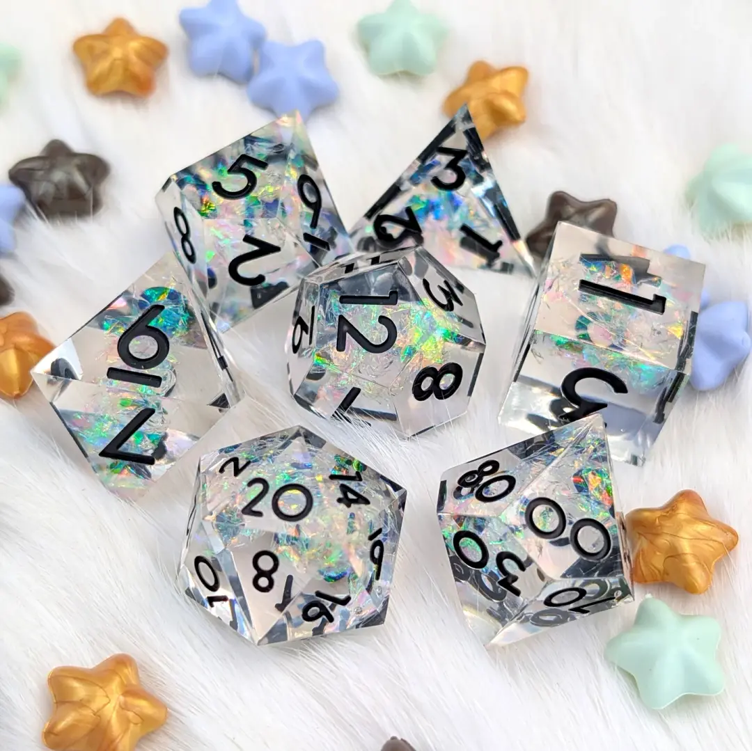 Sharp Edge DnD Dice Set - Clear Iridescent Resin - Prismveil
