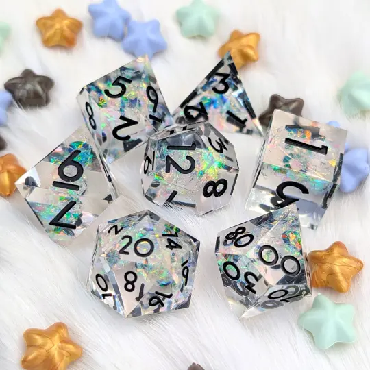 Sharp Edge DnD Dice Set - Clear Iridescent Resin - Prismveil