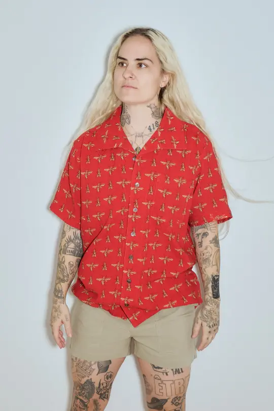 Unisex Linen Bowling Shirt Red Bug