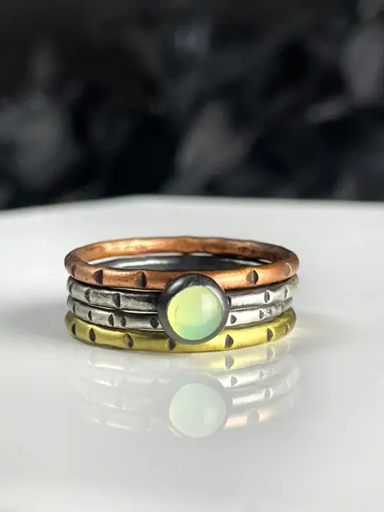 Mixed Metal Stacking Ring Set with Uranium Glass - sizes 5-12 - 5 sets left