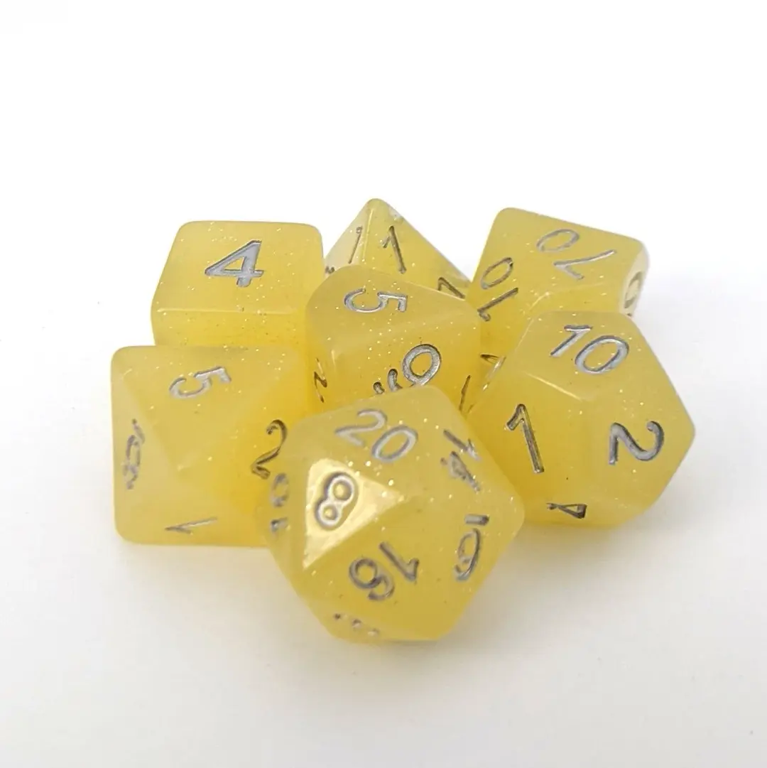 Holy Weapon Dice Set – Semi-Translucent Yellow with Stardust Glitter