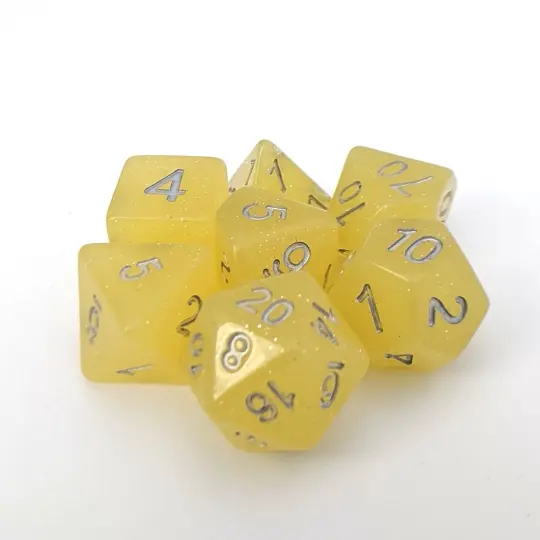 Holy Weapon Dice Set – Semi-Translucent Yellow with Stardust Glitter