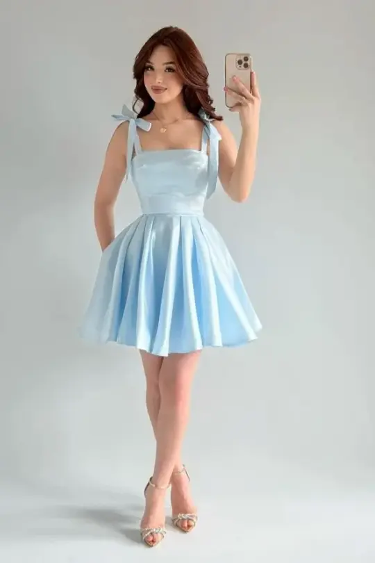 Minimalist Silky Women's Homecoming Dress Blue Corset Short Prom Dress Cami Dress RS2749