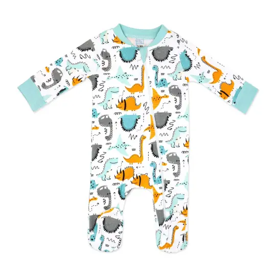 Baby Mode Baby Boys Dinosaur Zippered Footed Sleeper, 0-3M