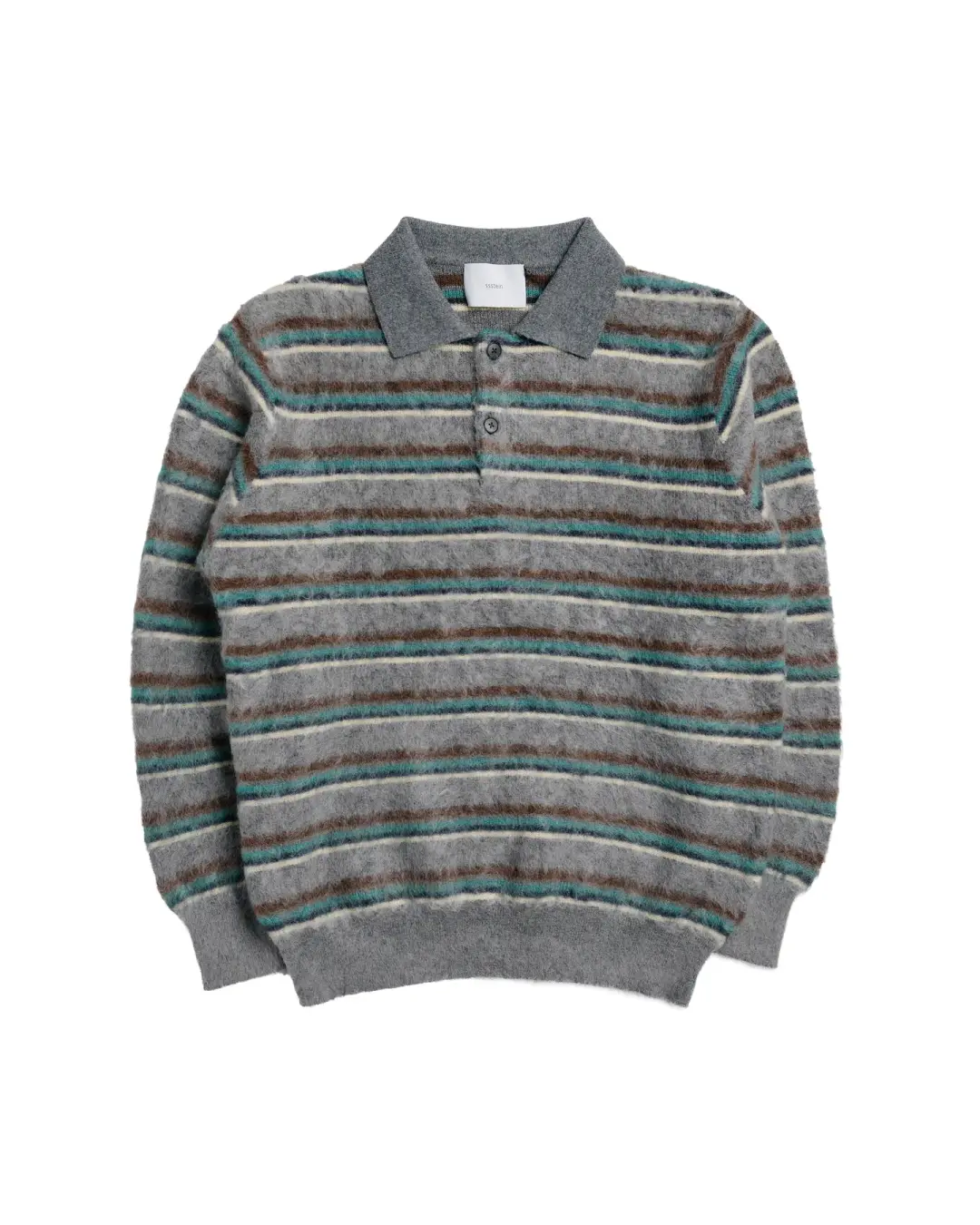 ssstein Kid Mohair Ribbed Knit Polo LS Grey Multi