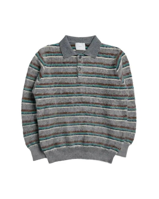 ssstein Kid Mohair Ribbed Knit Polo LS Grey Multi