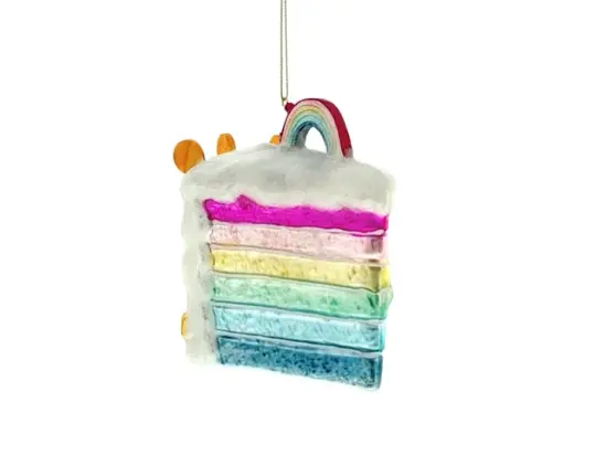 Rainbow Cake Slice Ornament | Glass Blown Ornament