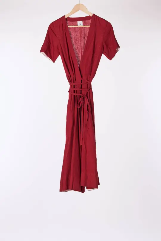 Wrap dress, Marsala Red, Short Sleeve