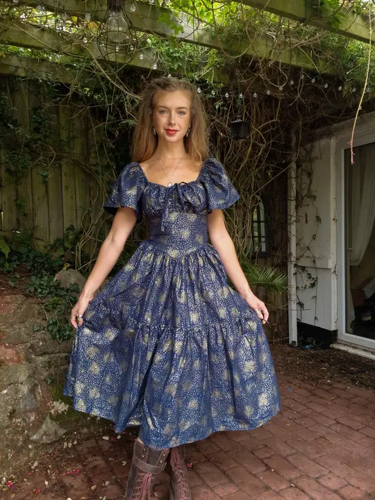 Cassandra Dress - butterfly sleeves, pointed waistband, ruching bust bow, 2 tierd skirt