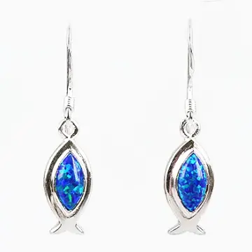 Opal Gemstone Jesus Fish Earrings