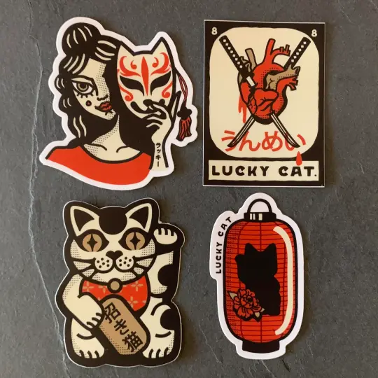 LUCKY CAT STICKER PACK – Goth Accessory for Night Dominance