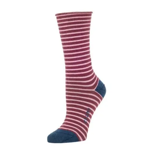 Rose Roll Top Stripe Slouch Sock in Mulberry