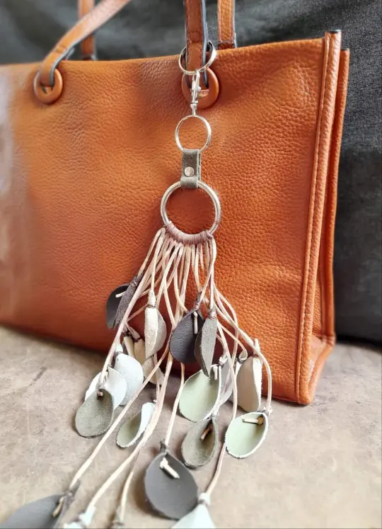 Winter Whispers Charm | Extra-Long Leather Leaf Tassel (OOAK)