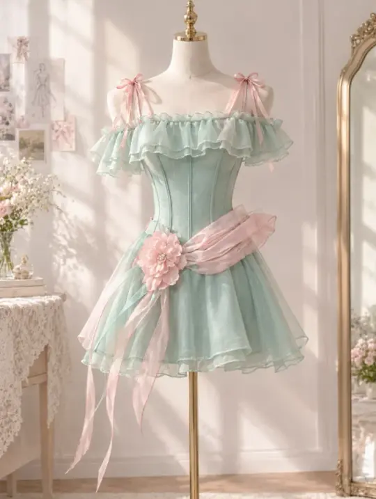 Fresh Chiffon Applique Women's Homecoming Dress Mint Green Corset Short Prom Dress Birthday Dress RS2813