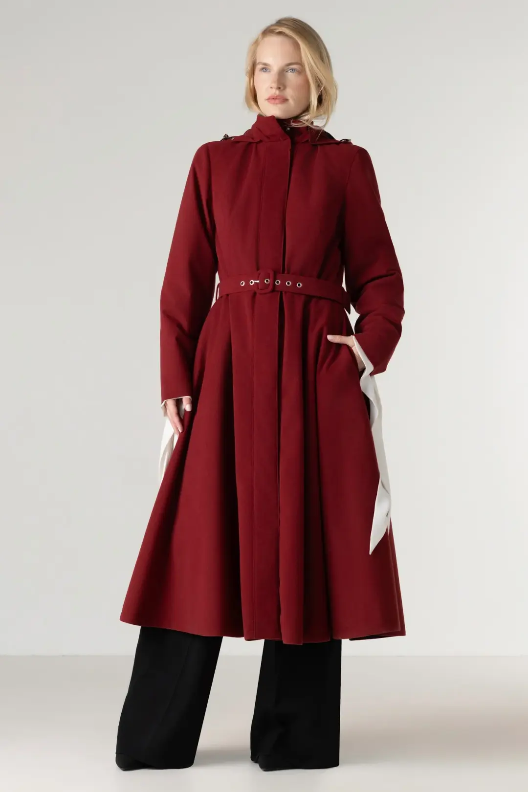 Deep Red Fit and Flare Winter Coat | Maroon in Winter