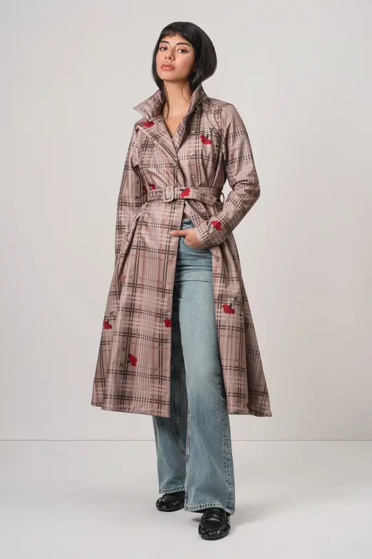 Double Breasted Women's Coat with Front Pleats in Beige | Blush of the Crown