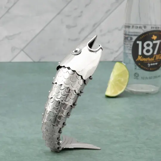 Articulated Nickel Silver Fish Bottle Opener with Abalone Eyes