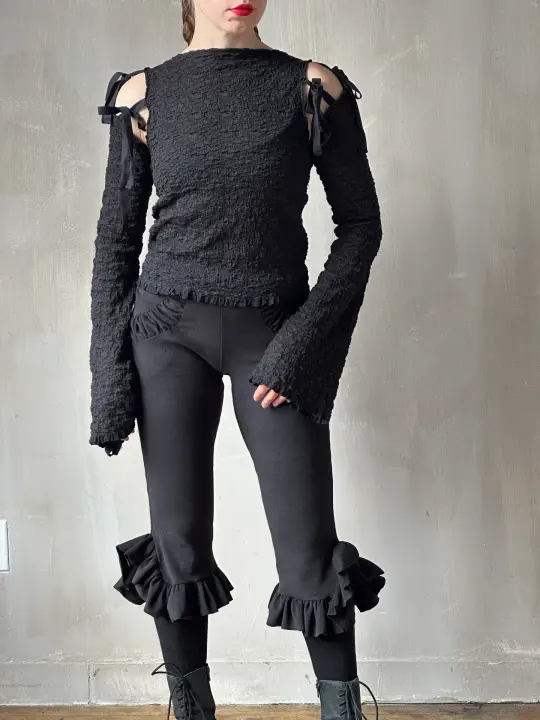 Winter '26: Gathered Pocket Capri in Black Brushed Cotton (Pre-Order)