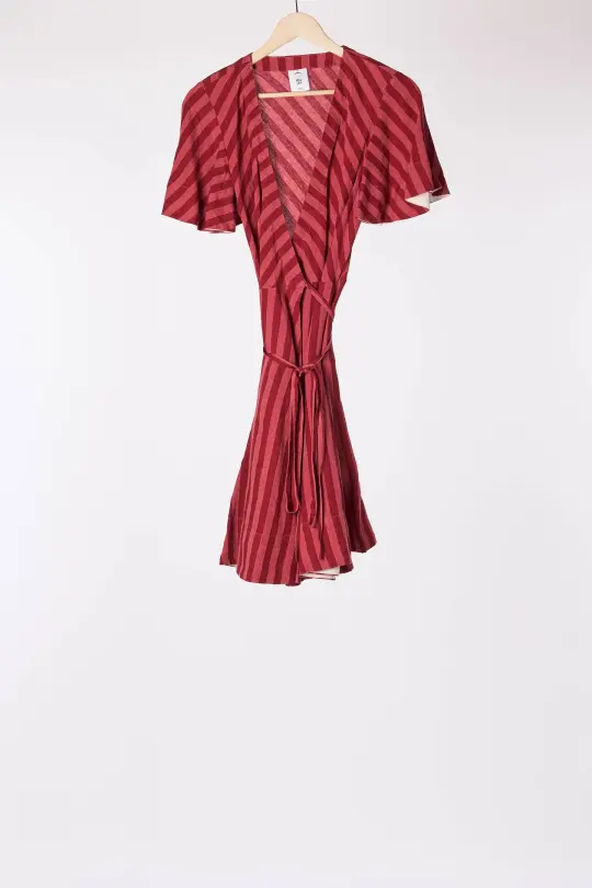 Mini Wrap Dress, Butterfly Sleeve, Raspberry Stripes