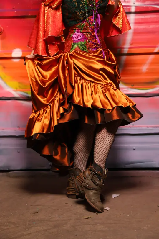 Swoon Skirt w/ruffle in Bonfire Satin - A Chest Full of Jewels Collection