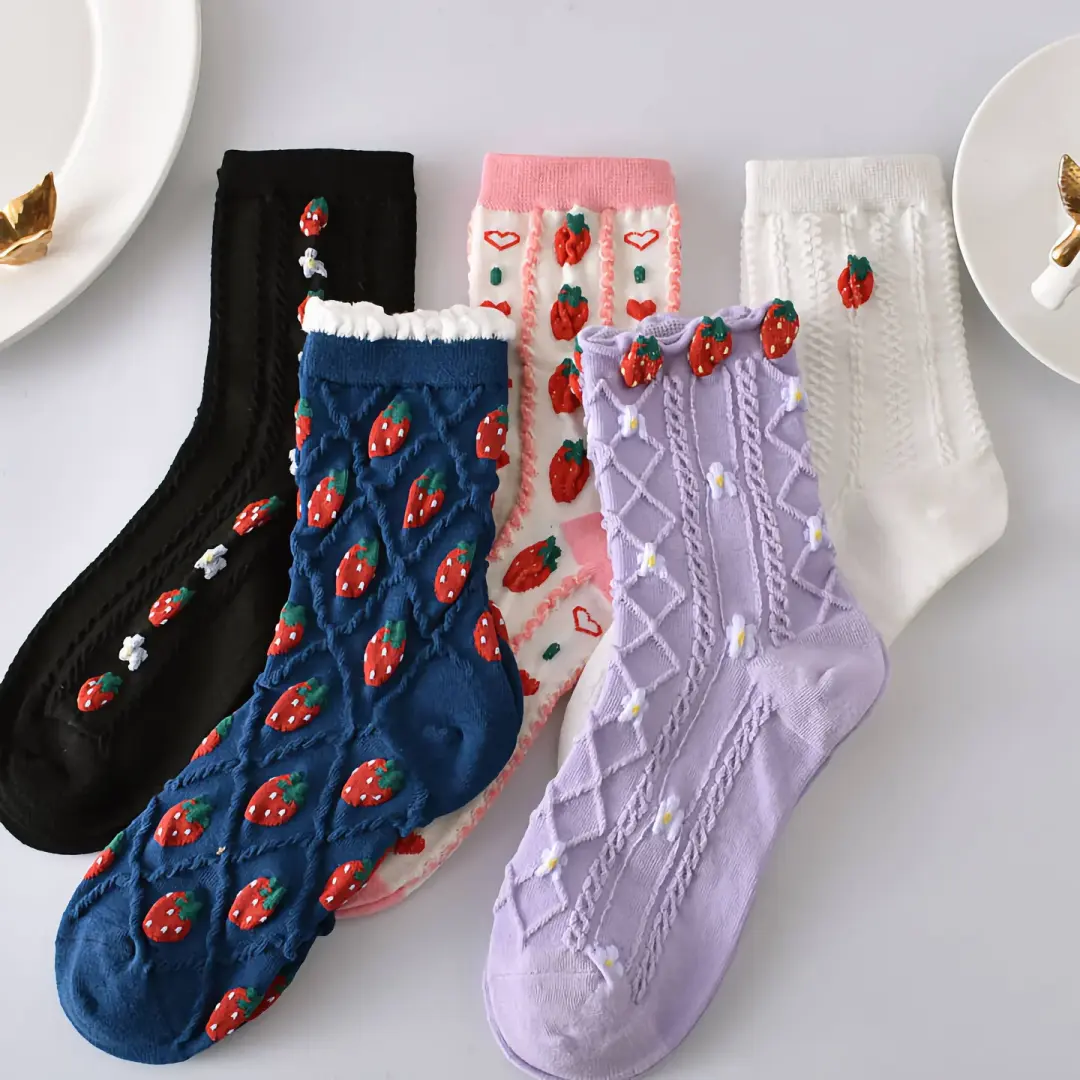 Strawberry Cotton Crew Socks