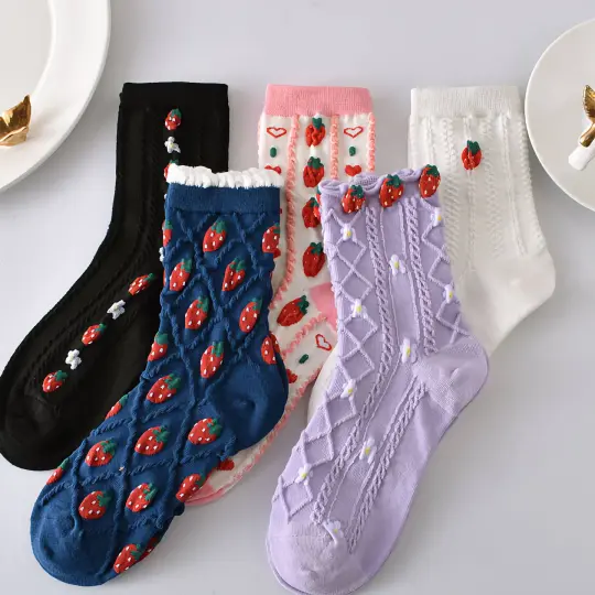 Strawberry Cotton Crew Socks