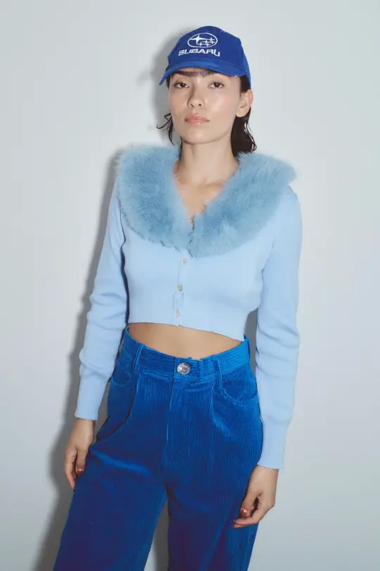 Baby Blue Faux Fur Collar Cardigan