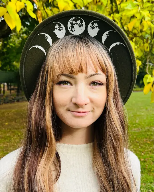 Olive Moon Phase Vegan Felt Wide Brim Hat