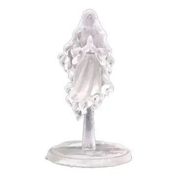 Unpainted 28mm 3D-printed hooded ghost nun miniature with hands pressed together in prayer and a veil sweeping behind her in clear resin, tabletop RPG miniature for D&D, Pathfinder & wargaming