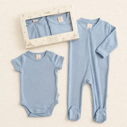 Bamboo 2 Piece Set - Dusty Blue (Onesie & Sleepsuit)
