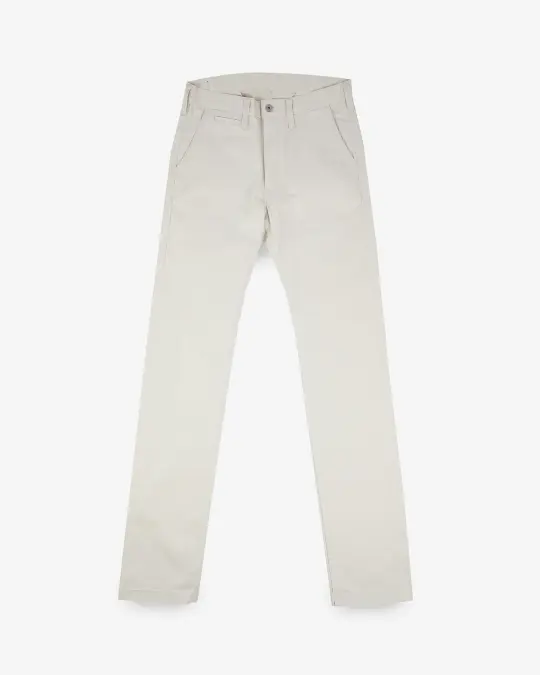 9oz Mercerised Selvedge Cotton Slim Tapered Chinos - Ivory