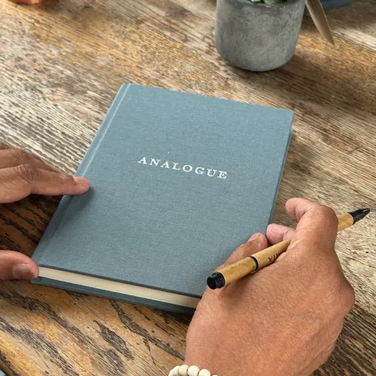 ANALOGUE Storm Grey Linen Notebook – A5 Bullet Journal Printed in Silver Foil