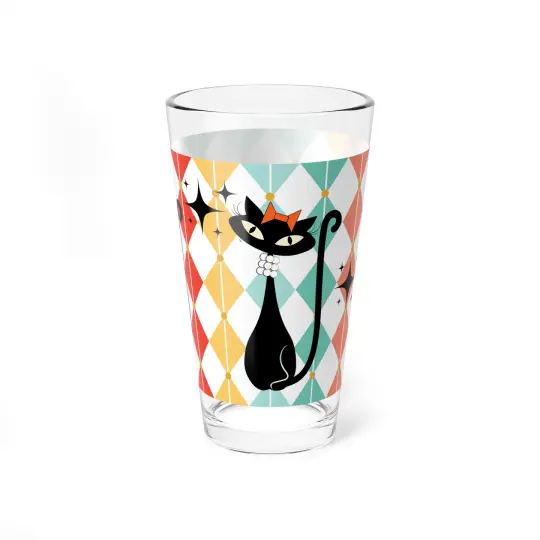 Atomic Cat in Pearls Mixing Glass, 16oz