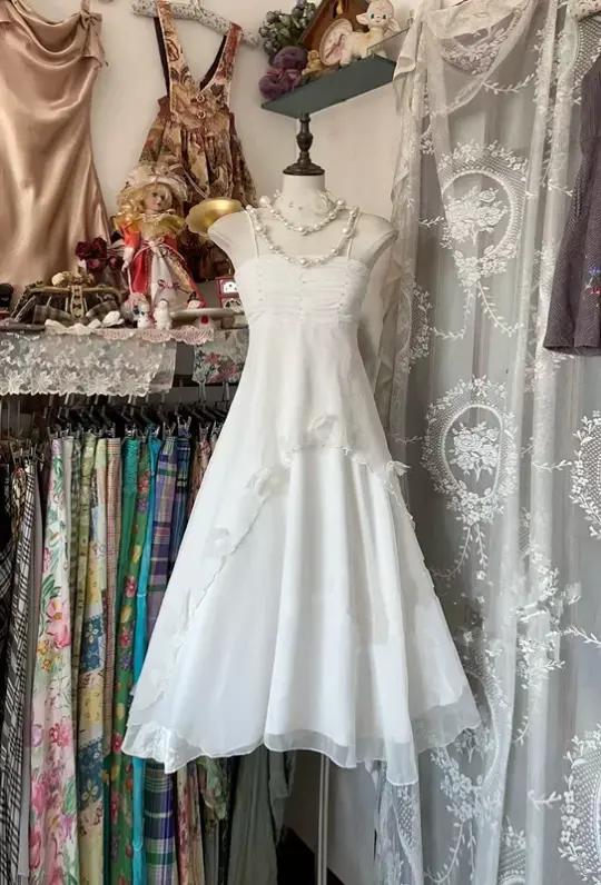 White halter-neck high-waisted midi ball gown R7460