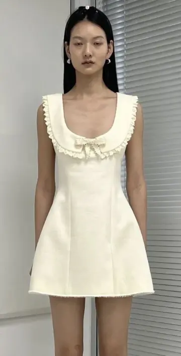 White baby doll round neck slim waist A-line short skirt homecoming dress R3803